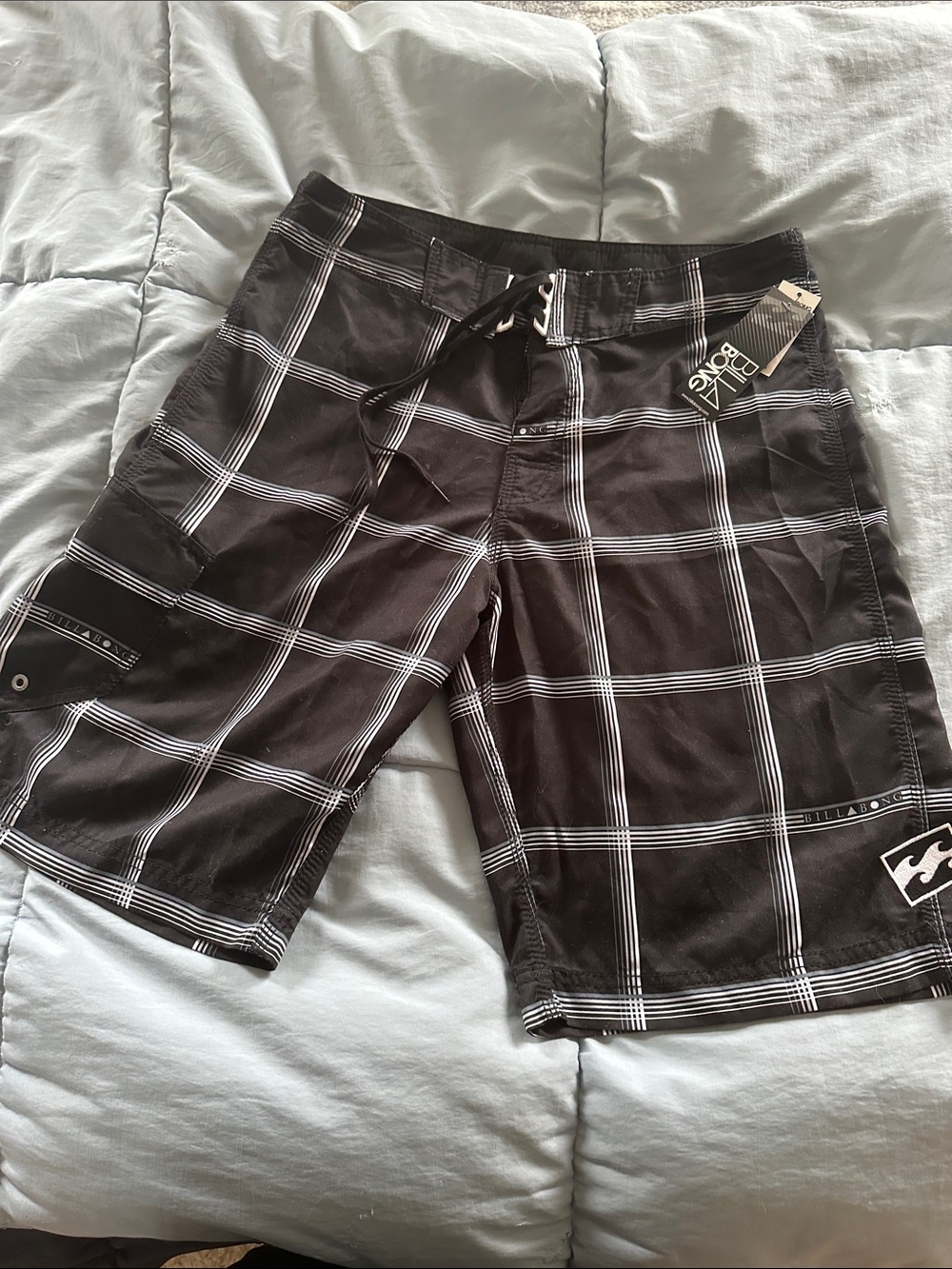 Billabong Black & White Plaid Swim Trunks